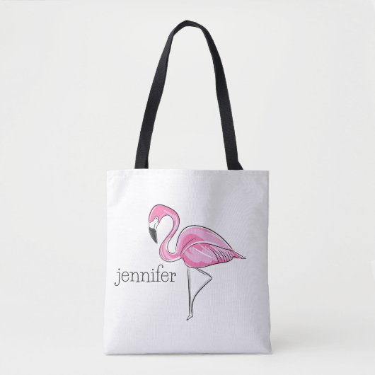 Roze Flamingo Preppy Persoonlijk Tote Bag (Voorkant)