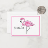 Roze Flamingo Preppy Rand Persoonlijk Notitiekaartje (Voorkant / Achterkant in situ)