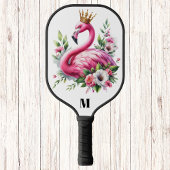 Roze Flamingo Queen Modern Monogram Pickleball Paddle