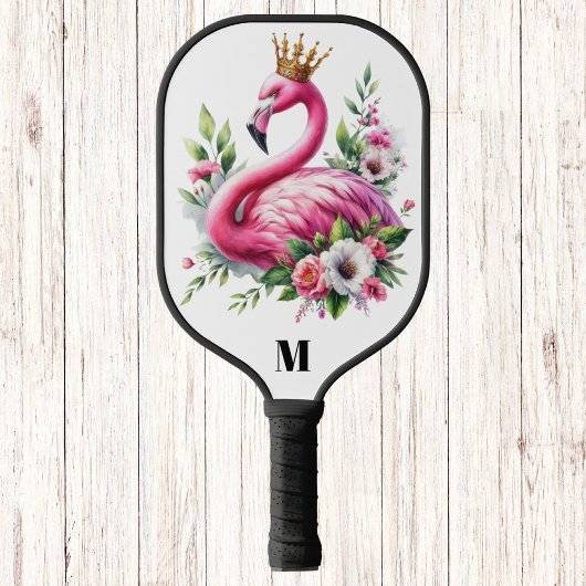 Roze Flamingo Queen Modern Monogram Pickleball Paddle