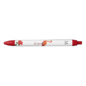 Roze flamingo, Red Hibiscus Flower & Monogram Zwarte Inkt Pen (Voorkant)