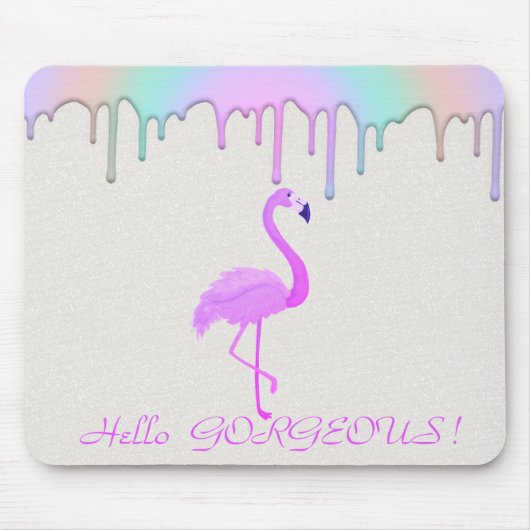 Roze flamingo, regenboogschijven - Hallo Prachtige Muismat (Voorkant)
