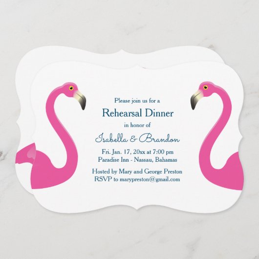 Roze Flamingo repetitie diner uitnodiging (Voorkant / Achterkant)