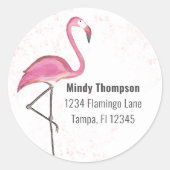 Roze Flamingo Return Address Cute Stylish Ronde Sticker (Voorkant)