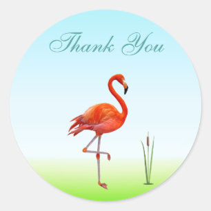 Roze Flamingo & Rietplant Bedankt Ronde Sticker