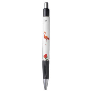 Roze Flamingo, Rode Hibiscus Bloem & Monogram Pen