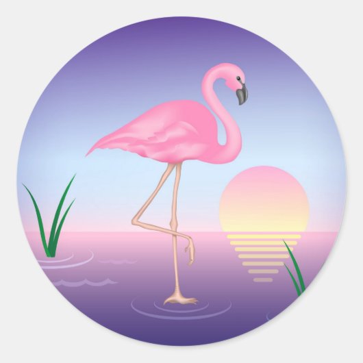 Roze Flamingo Ronde Sticker (Voorkant)