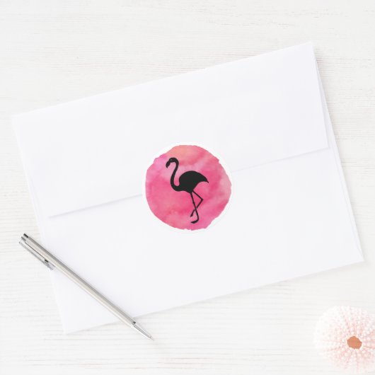 Roze Flamingo Ronde Sticker (Envelop)