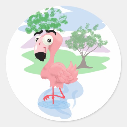 Roze Flamingo Ronde Sticker (Voorkant)
