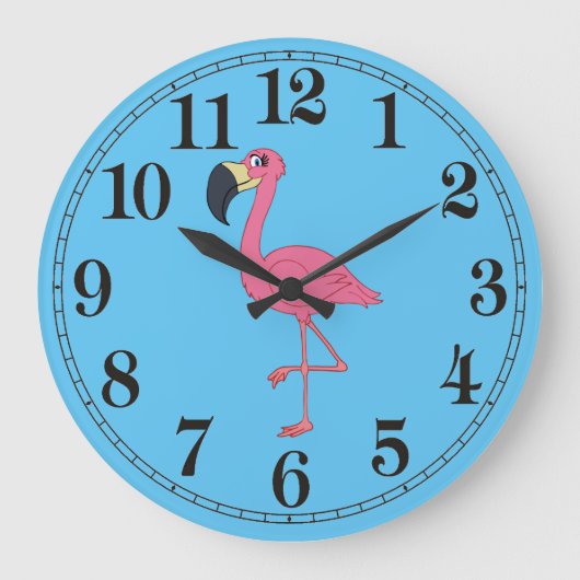 Roze Flamingo Round (Grote) wandklok (Voorkant)