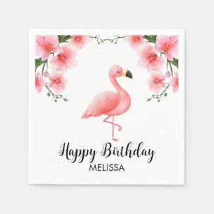 Roze Flamingo Roze Orchidee Bloem Verjaardag Servet