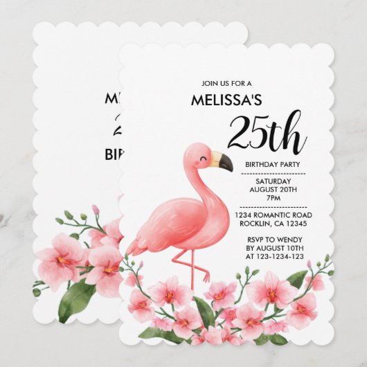 Roze Flamingo Roze Orchidee Flora 25e verjaardag Kaart (Voorkant / Achterkant)