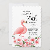 Roze Flamingo Roze Orchidee Flora 25e verjaardag Kaart (Voorkant)