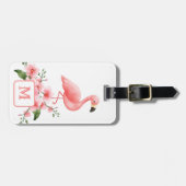 Roze Flamingo Roze Orchidee Flora Monogram Bagagelabel (Voorkant horizontaal)