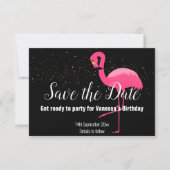 ROZE FLAMINGO ROZE SAVE THE DATE ZWART RSVP KAARTJE (Voorkant)