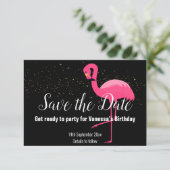ROZE FLAMINGO ROZE SAVE THE DATE ZWART RSVP KAARTJE (Staand voorkant)