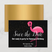 ROZE FLAMINGO ROZE SAVE THE DATE ZWART RSVP KAARTJE (Voorkant / Achterkant)