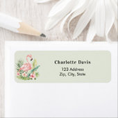 Roze flamingo salie groen retouradres  etiket (Insitu)