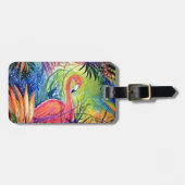 Roze Flamingo Sanibel Midnight Waterverf schildere Bagagelabel (Voorkant horizontaal)