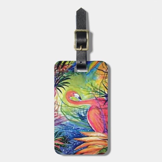 Roze Flamingo Sanibel Midnight Waterverf schildere Bagagelabel (Voorkant verticaal)