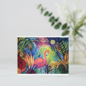 Roze Flamingo Sanibel Midnight Waterverf schildere Briefkaart (Staand voorkant)
