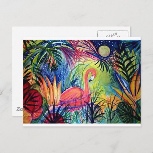 Roze Flamingo Sanibel Midnight Waterverf schildere Briefkaart (Voorkant / Achterkant)