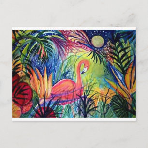 Roze Flamingo Sanibel Midnight Waterverf schildere Briefkaart