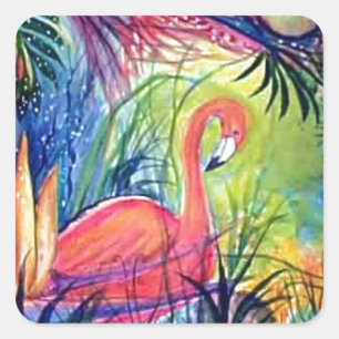 Roze Flamingo Sanibel Midnight Waterverf Schilderi Vierkante Sticker