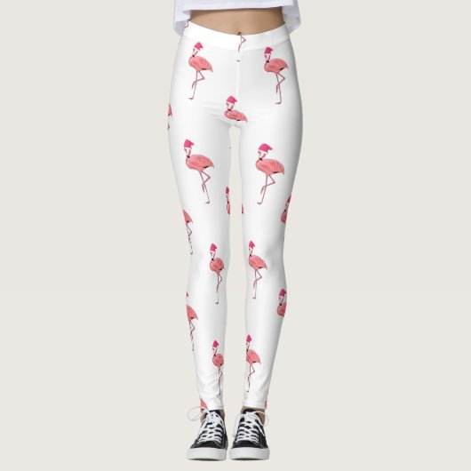 Roze Flamingo Santa Claus Patroon Leggings (Voorkant)