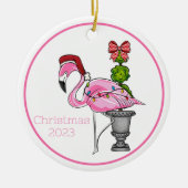 Roze Flamingo Santa gepersonaliseerd Keramisch Ornament (Voorkant)