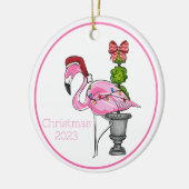 Roze Flamingo Santa gepersonaliseerd Keramisch Ornament (Links)