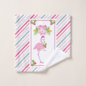 Roze Flamingo Santa Hat Candy Canes and Holly Bad Handdoek (Wasdoekje)