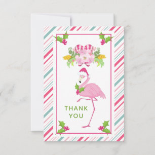 Roze Flamingo Santa Hat Candy Canes and Holly Bedankkaart