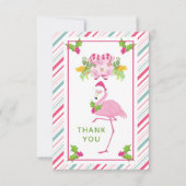 Roze Flamingo Santa Hat Candy Canes and Holly Bedankkaart (Voorkant)