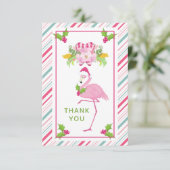 Roze Flamingo Santa Hat Candy Canes and Holly Bedankkaart (Staand voorkant)