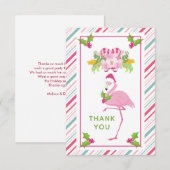 Roze Flamingo Santa Hat Candy Canes and Holly Bedankkaart (Voorkant / Achterkant)