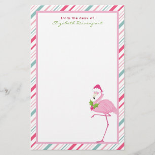 Roze Flamingo Santa Hat Candy Canes and Holly Briefpapier