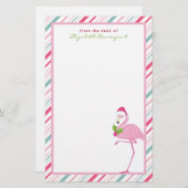 Roze Flamingo Santa Hat Candy Canes and Holly Briefpapier (Voorkant / Achterkant)