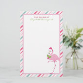 Roze Flamingo Santa Hat Candy Canes and Holly Briefpapier (Staand voorkant)