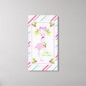 Roze Flamingo Santa Hat Candy Canes and Holly Canvas Afdruk (Voorkant)