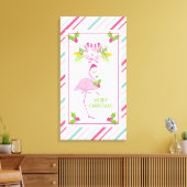 Roze Flamingo Santa Hat Candy Canes and Holly Canvas Afdruk (Insitu (Woonkamer))