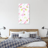 Roze Flamingo Santa Hat Candy Canes and Holly Canvas Afdruk (Insitu (Slaapkamer))