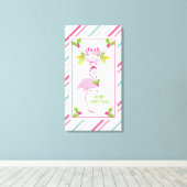 Roze Flamingo Santa Hat Candy Canes and Holly Canvas Afdruk (Insitu (Houten vloer))