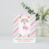 Roze Flamingo Santa Hat Candy Canes and Holly Feestdagenkaart (Staand voorkant)
