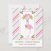 Roze Flamingo Santa Hat Candy Canes and Holly Feestdagenkaart (Voorkant)