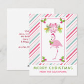 Roze Flamingo Santa Hat Candy Canes and Holly Feestdagenkaart (Voorkant / Achterkant)