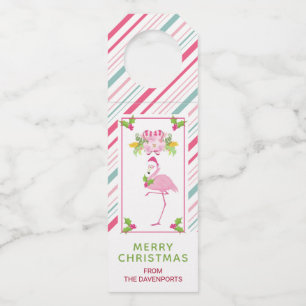 Roze Flamingo Santa Hat Candy Canes and Holly Flessenhanger