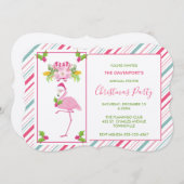Roze Flamingo Santa Hat Candy Canes and Holly Kaart (Voorkant / Achterkant)