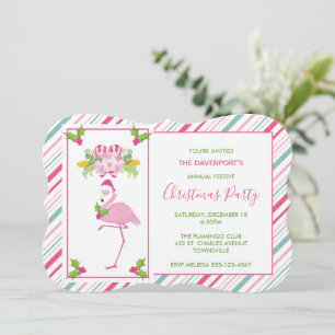 Roze Flamingo Santa Hat Candy Canes and Holly Kaart
