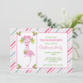 Roze Flamingo Santa Hat Candy Canes and Holly Kaart (Staand voorkant)